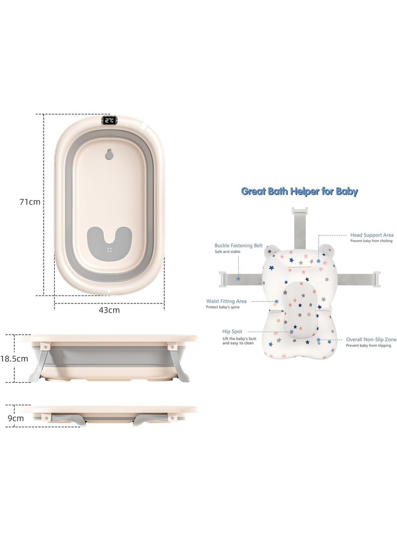 HI-FINE Baby Bath tub Foldable,Baby Bath Tub for Infants to Toddler,with Thermometer & Soft Floating Cushion,Durable No-Slip Hanging Portable Bathtub for Newborns to Toddler 0-36 Months - Image 5